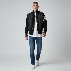 NWT YUE XI Unisex Bomber Jacket Sweater Knit Details M  Academia Campy Sport